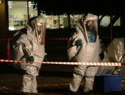 Crews prepare to decontaminate after a chemical spill clean up at Roseworthy