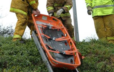 A Rescue Litter lowered to the incident scene