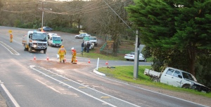 Focus on crews working at a crash