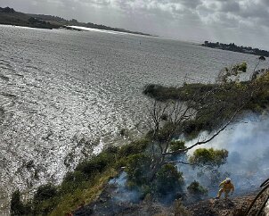 Grass fire, Clayton Bay from Clayton Bay CFS