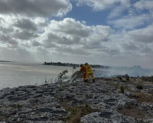 Grass fire, Clayton Bay from Clayton Bay CFS