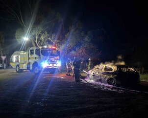 Car fire, Yattalunga from One Tree Hill CFS