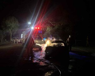 Car fire, Yattalunga from One Tree Hill CFS