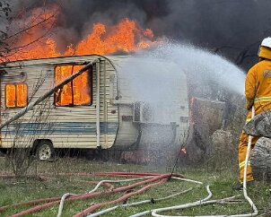 Wood pile and caravan fire, Totness from Littlehampton CFS