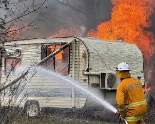 Wood pile and caravan fire, Totness from Littlehampton CFs