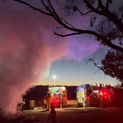 Shed and camper fire, Hartley from Langhorne Creek CFs
